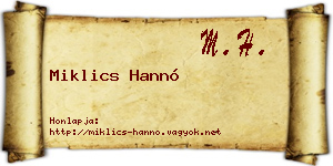 Miklics Hannó névjegykártya